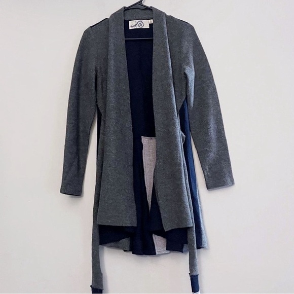Anthropologie Wool Gray and Navy Open Front Cardigan Twee Indie Boho Casual Fall - Picture 1 of 4